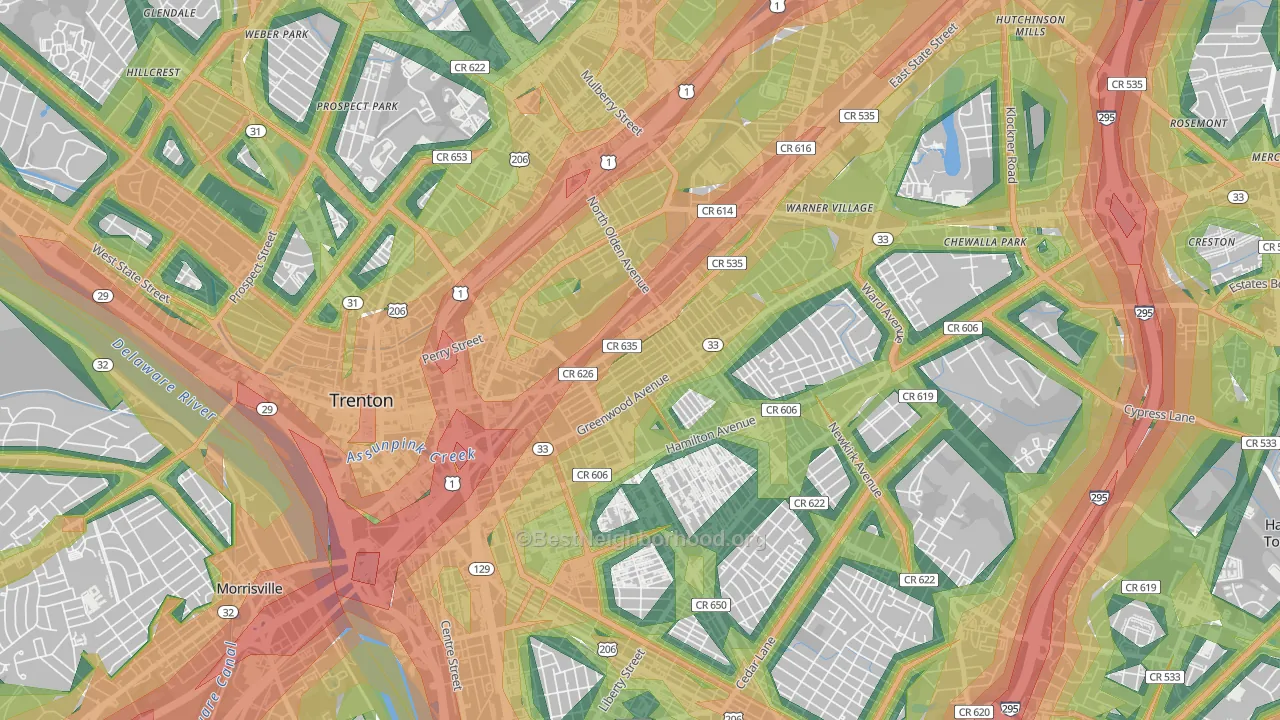 08609, NJ Map of Noise Levels in 08609