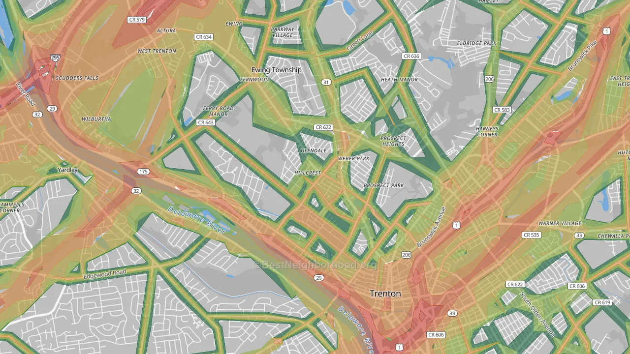 08618, NJ Map of Noise Levels in 08618