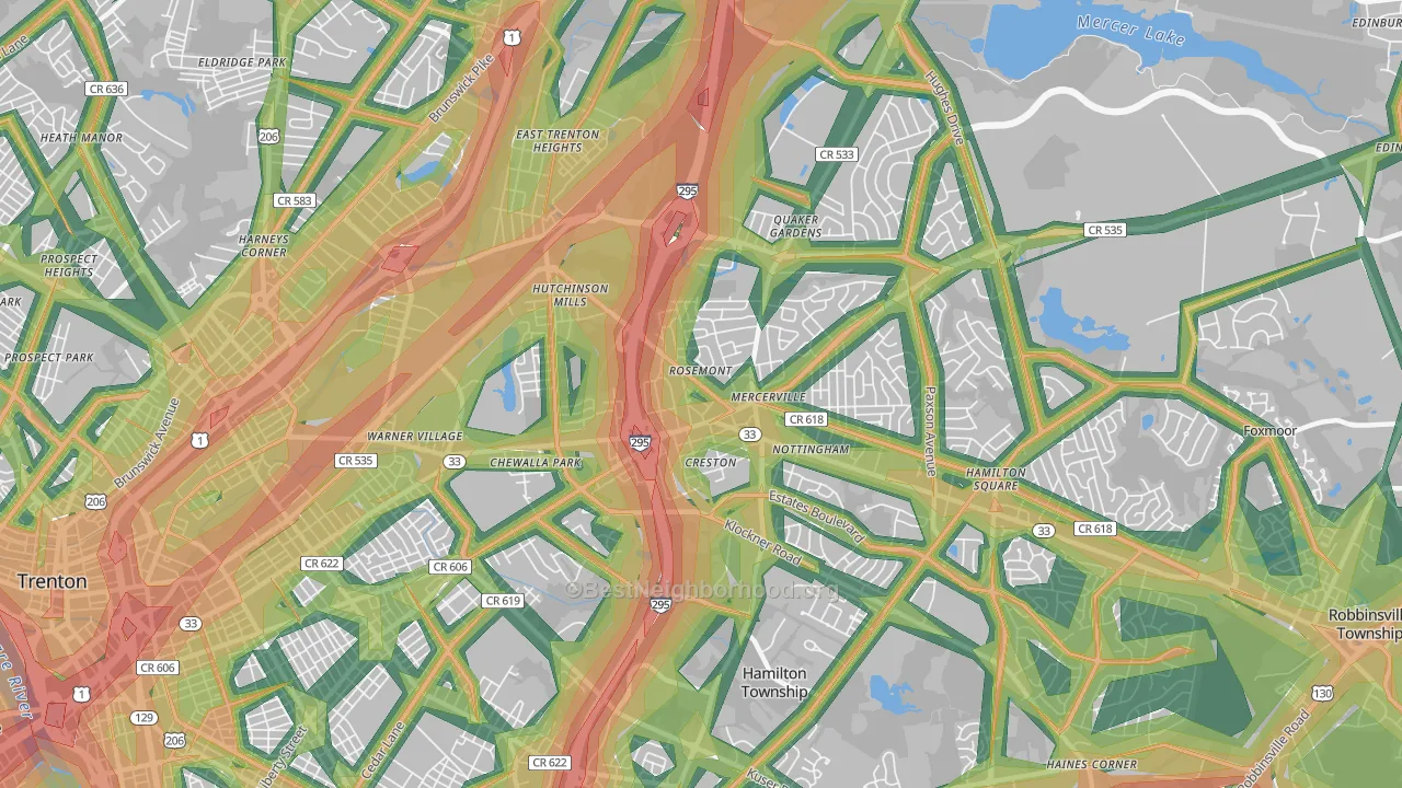 08619, NJ Map of Noise Levels in 08619