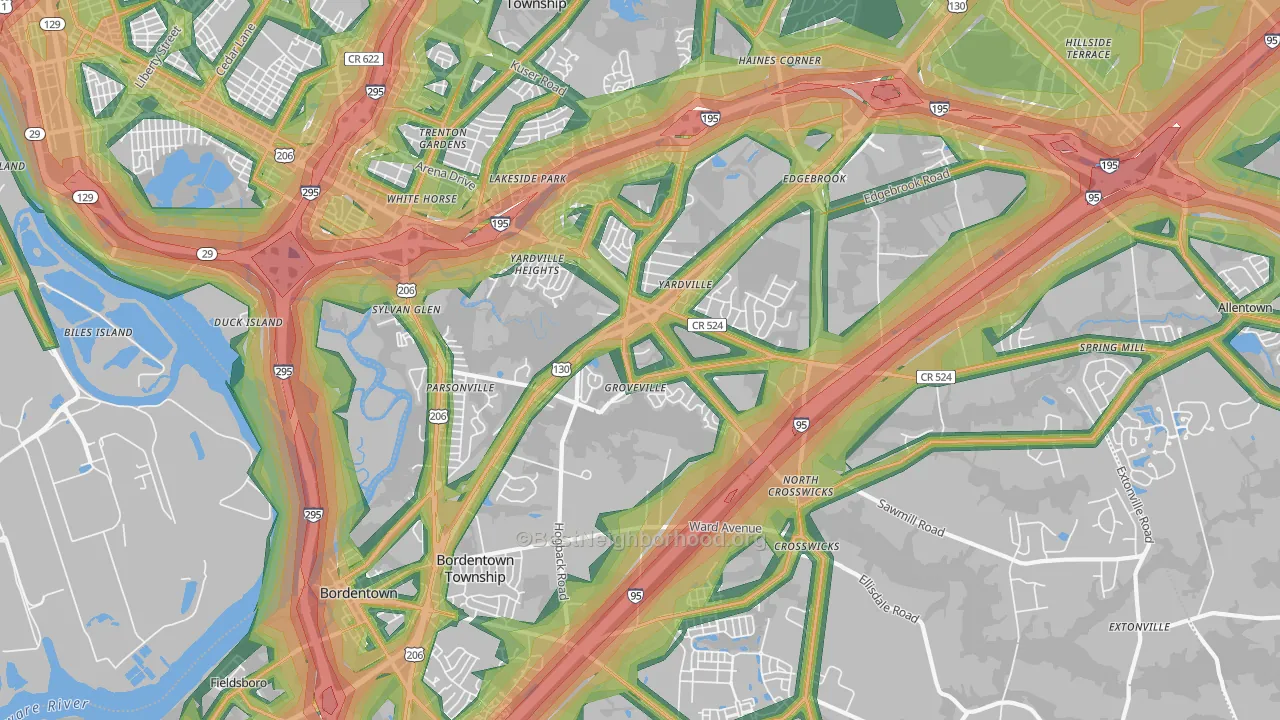 08620, NJ Map of Noise Levels in 08620