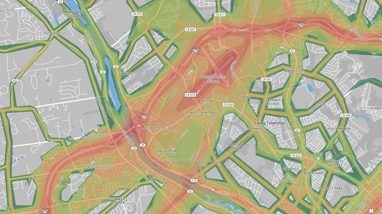 08628, NJ Map of Noise Levels in 08628