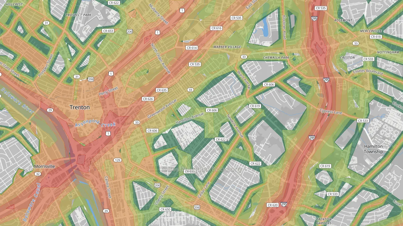08629, NJ Map of Noise Levels in 08629