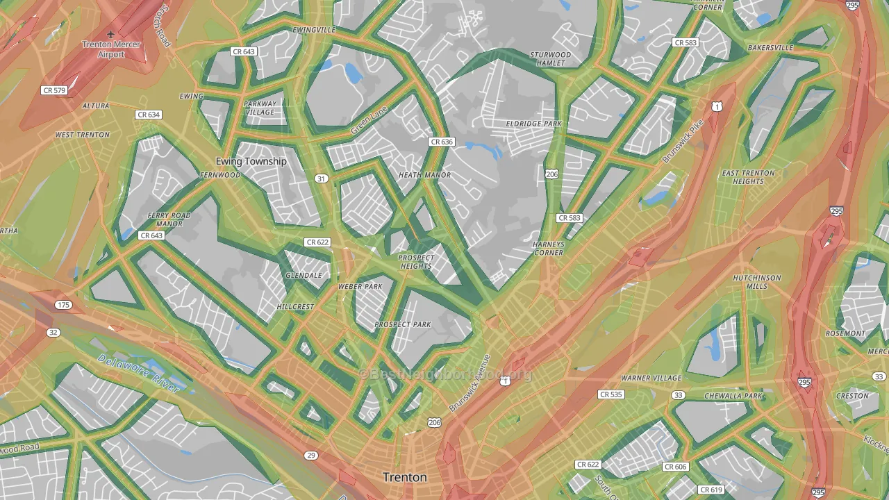 08638, NJ Map of Noise Levels in 08638