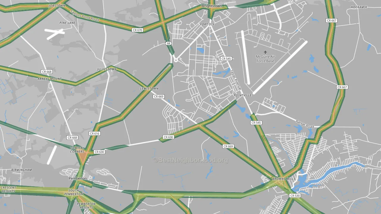 08640, NJ Map of Noise Levels in 08640