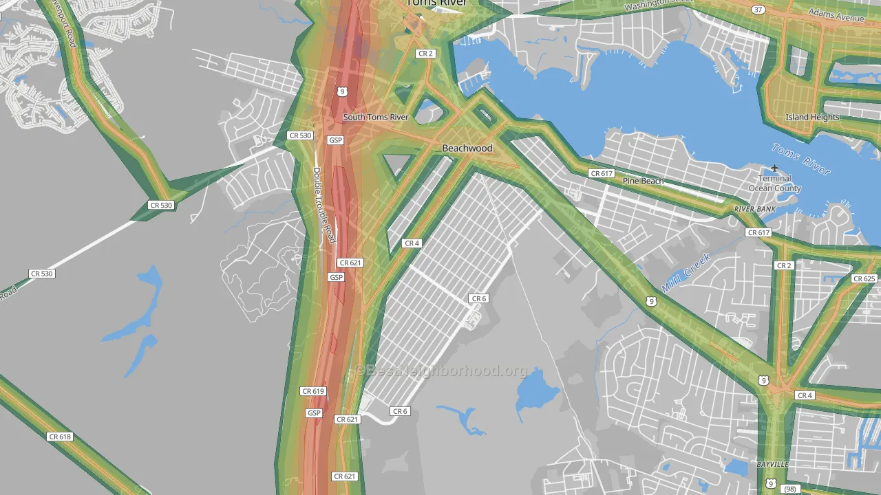 08722, NJ Map of Noise Levels in 08722