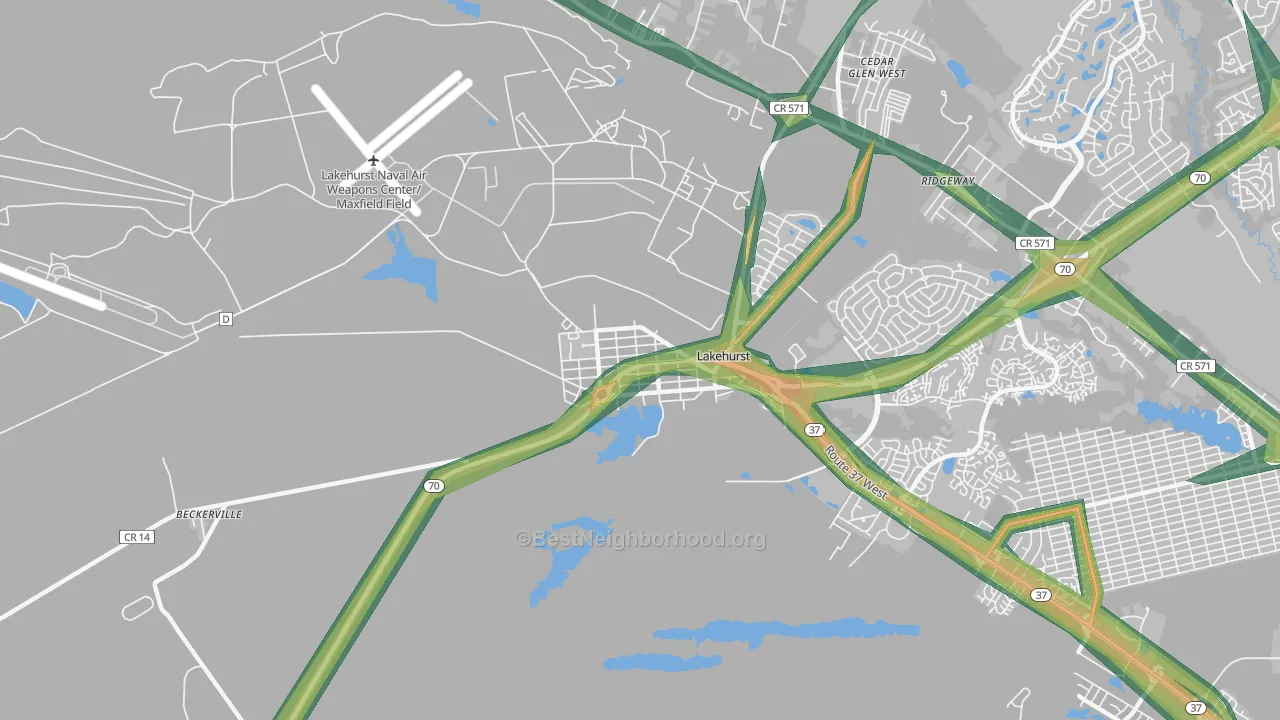 08733, NJ Map of Noise Levels in 08733
