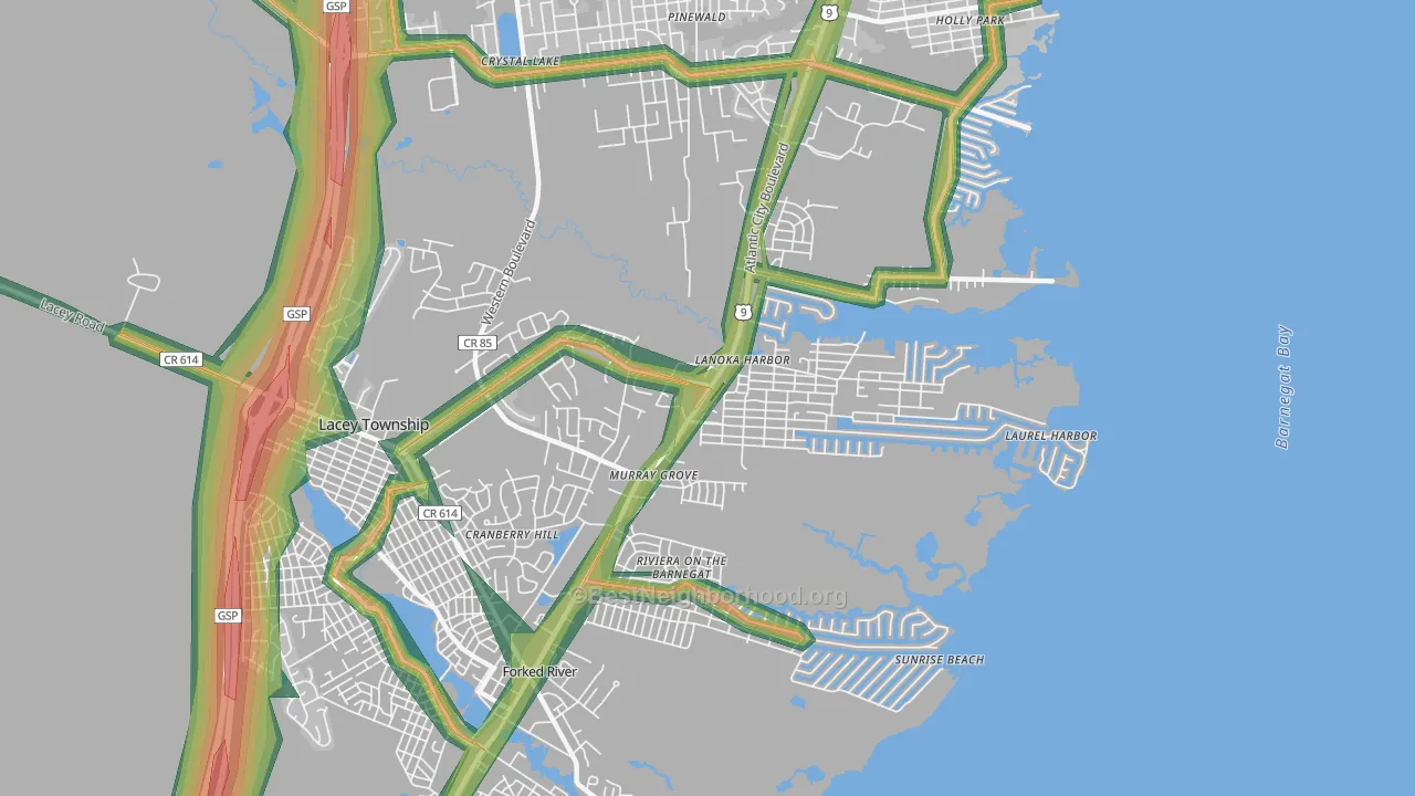 08734, NJ Map of Noise Levels in 08734