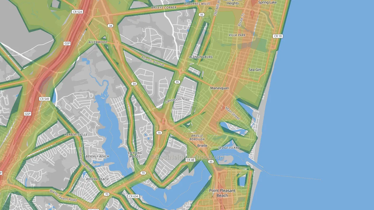 08736, NJ Map of Noise Levels in 08736