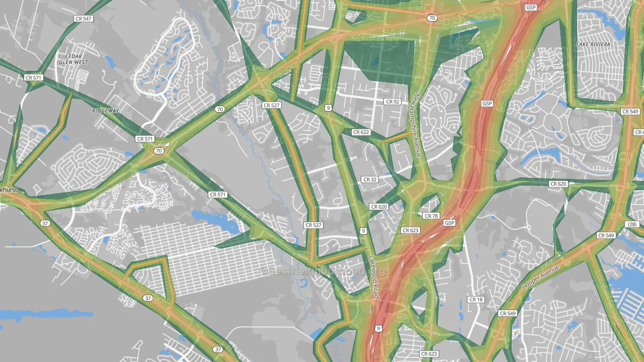 08755, NJ Map of Noise Levels in 08755