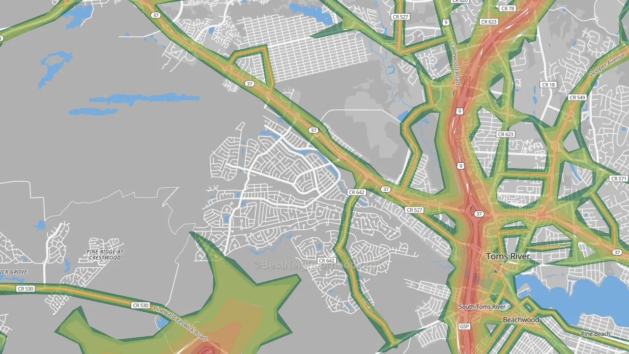 08757, NJ Map of Noise Levels in 08757
