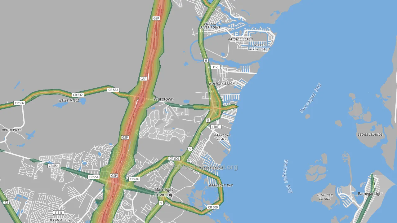 08758, NJ Map of Noise Levels in 08758