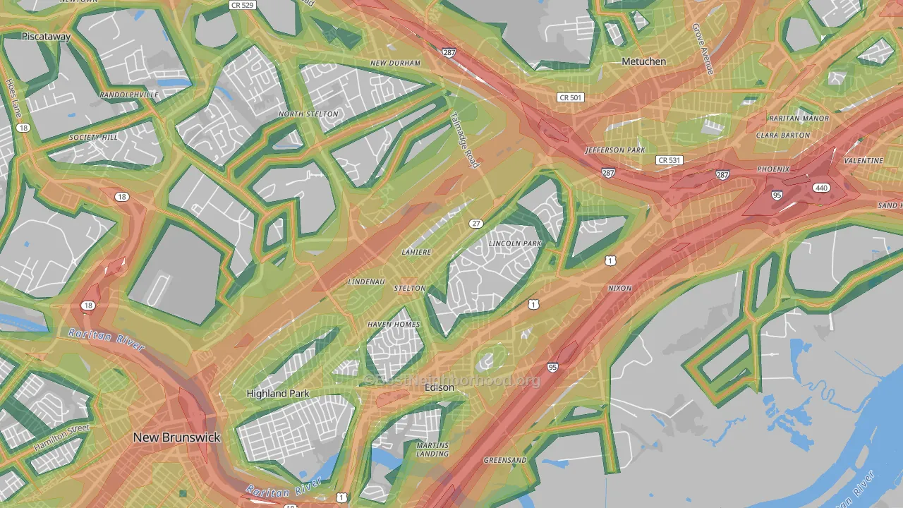 08817, NJ Map of Noise Levels in 08817