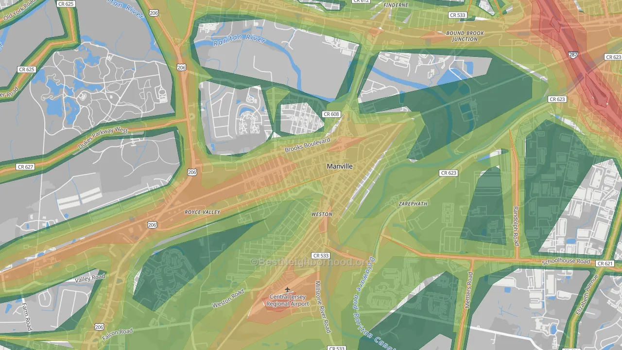 08835, NJ Map of Noise Levels in 08835