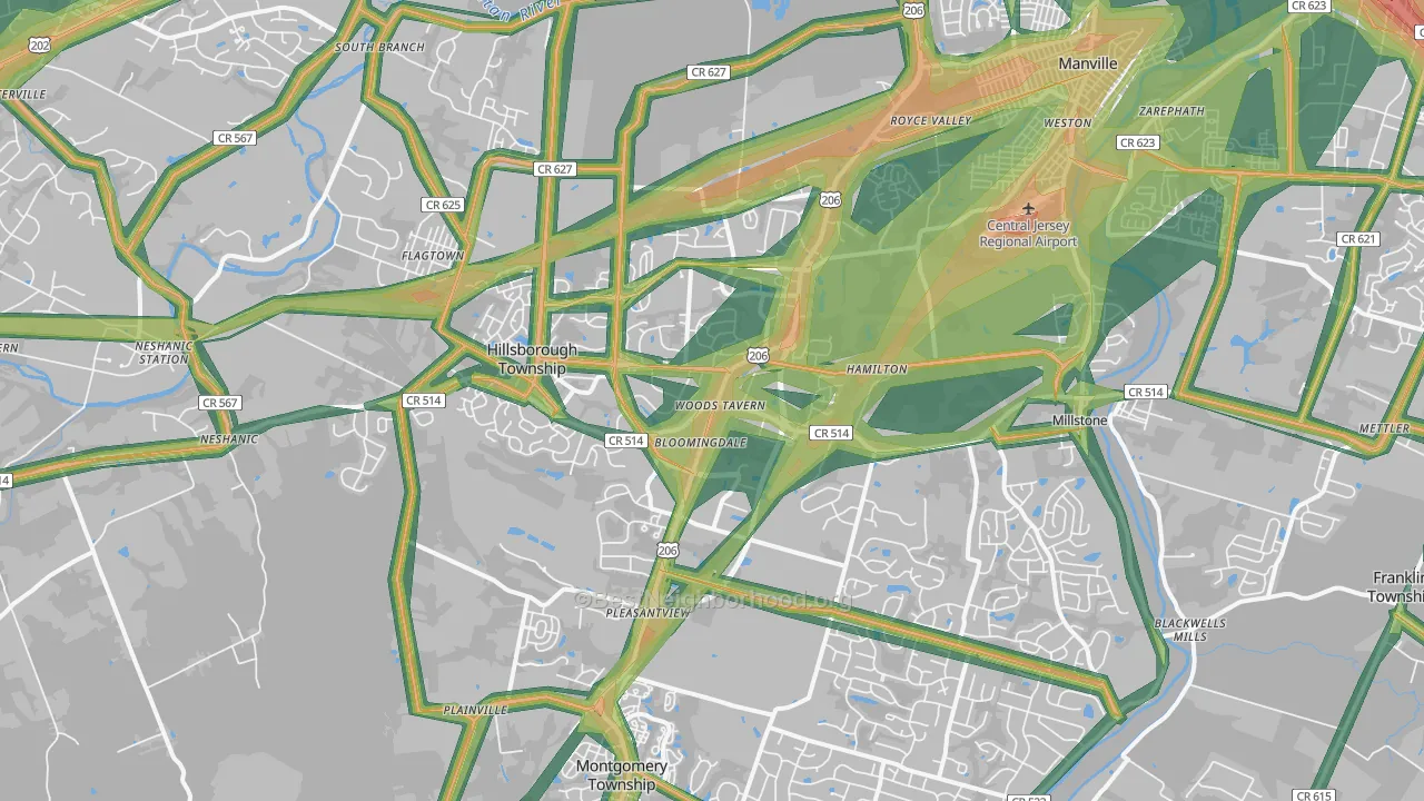 08844, NJ Map of Noise Levels in 08844