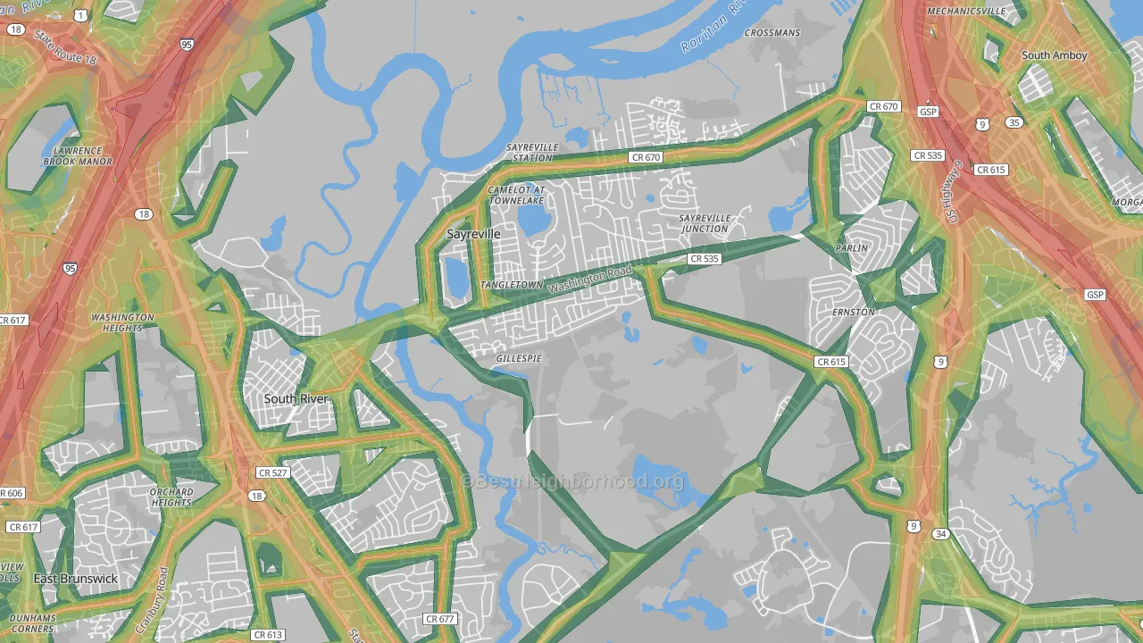 08872, NJ Map of Noise Levels in 08872