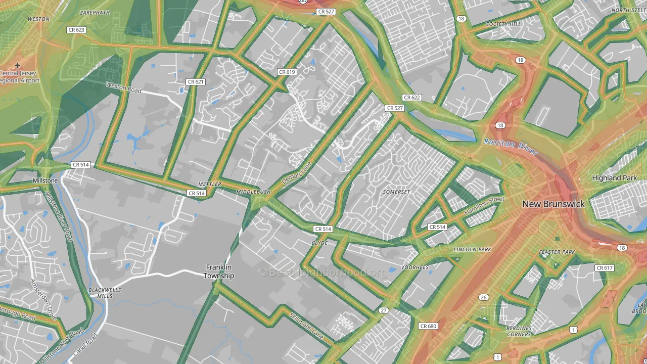 08873, NJ Map of Noise Levels in 08873