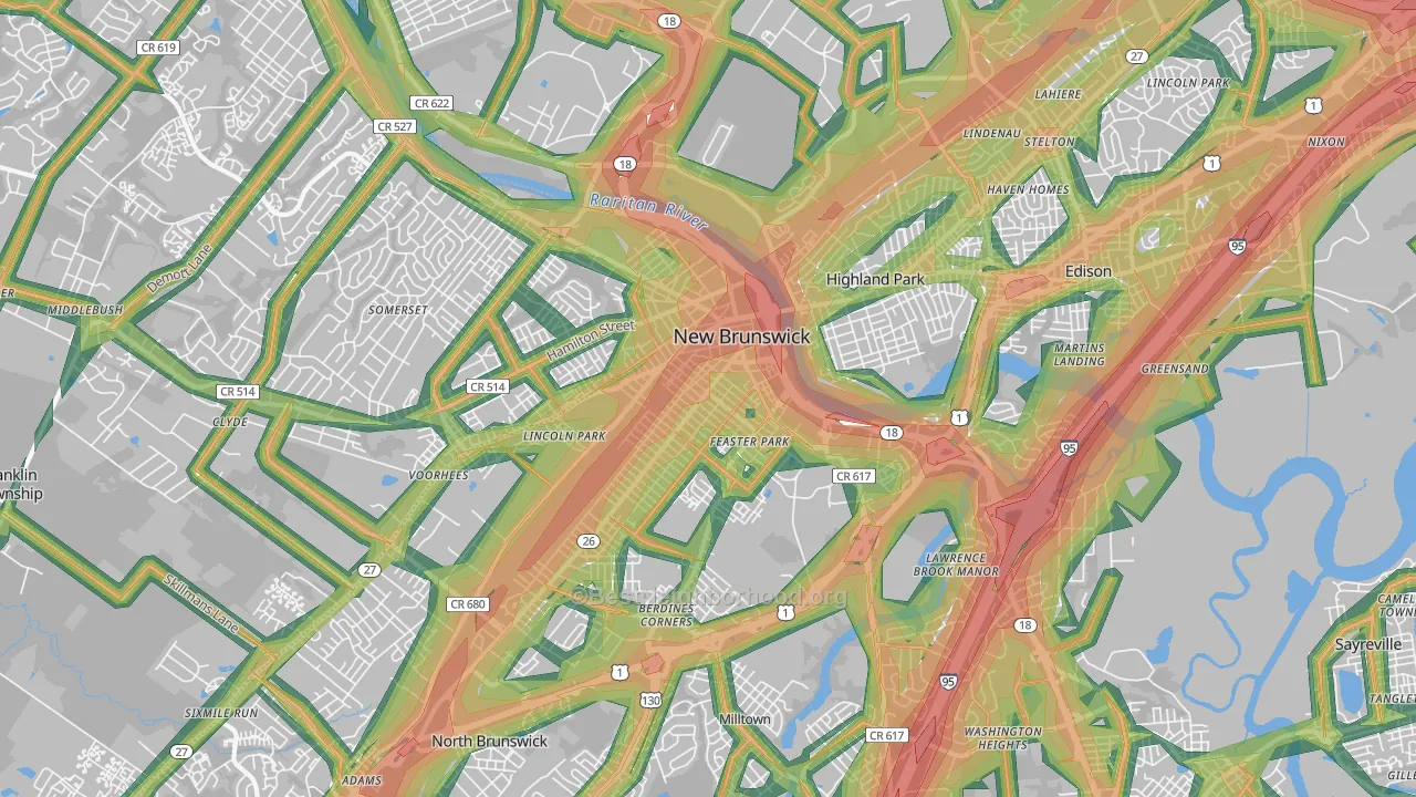 08901, NJ Map of Noise Levels in 08901