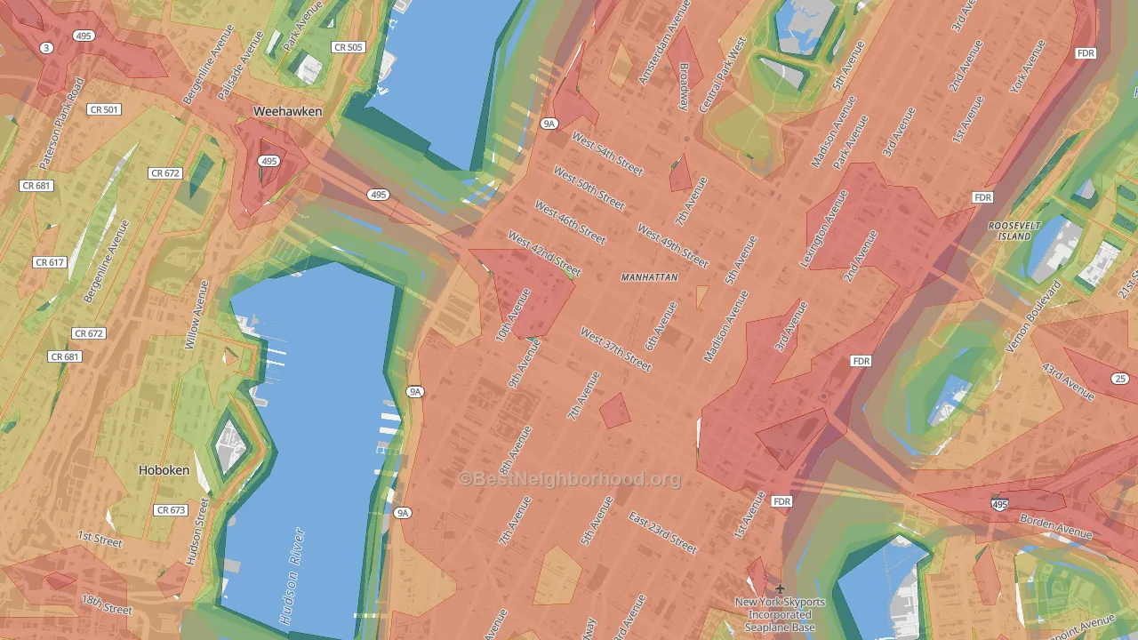 10018, NY Map of Noise Levels in 10018