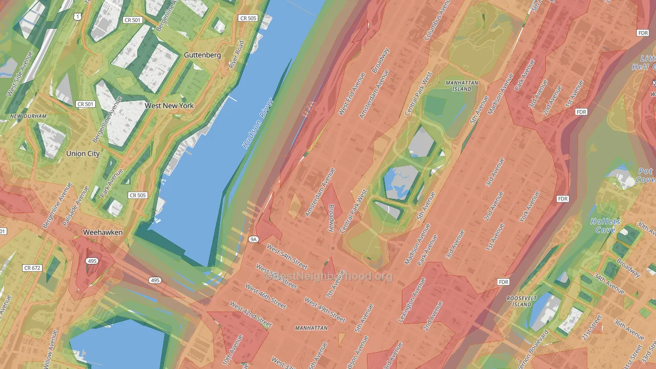 10023, NY Map of Noise Levels in 10023