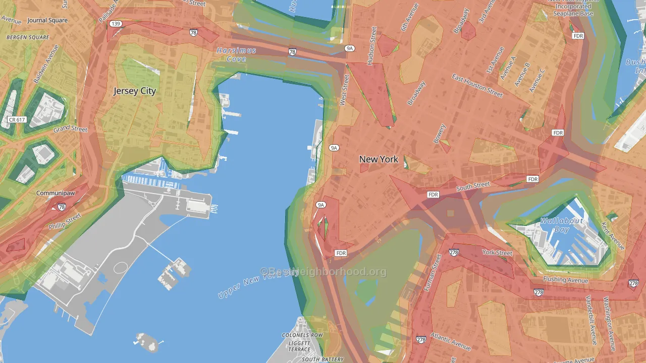 10281, NY Map of Noise Levels in 10281