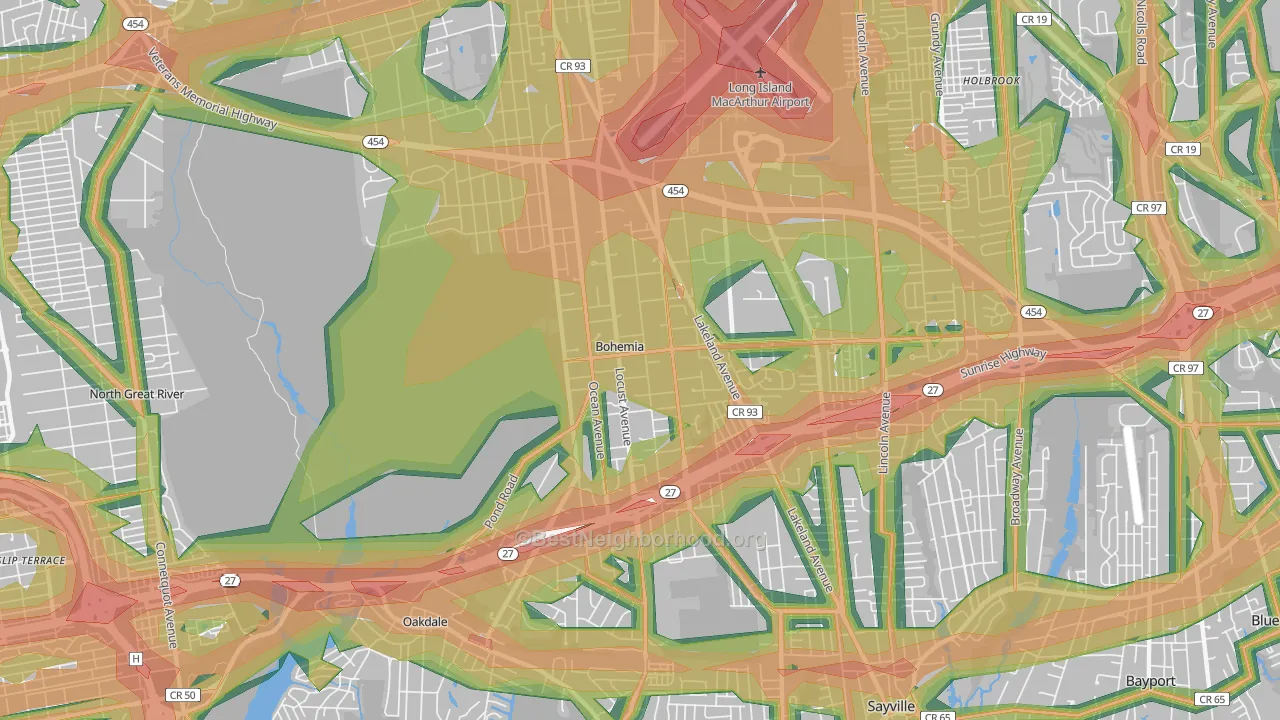 11716, NY Map of Noise Levels in 11716