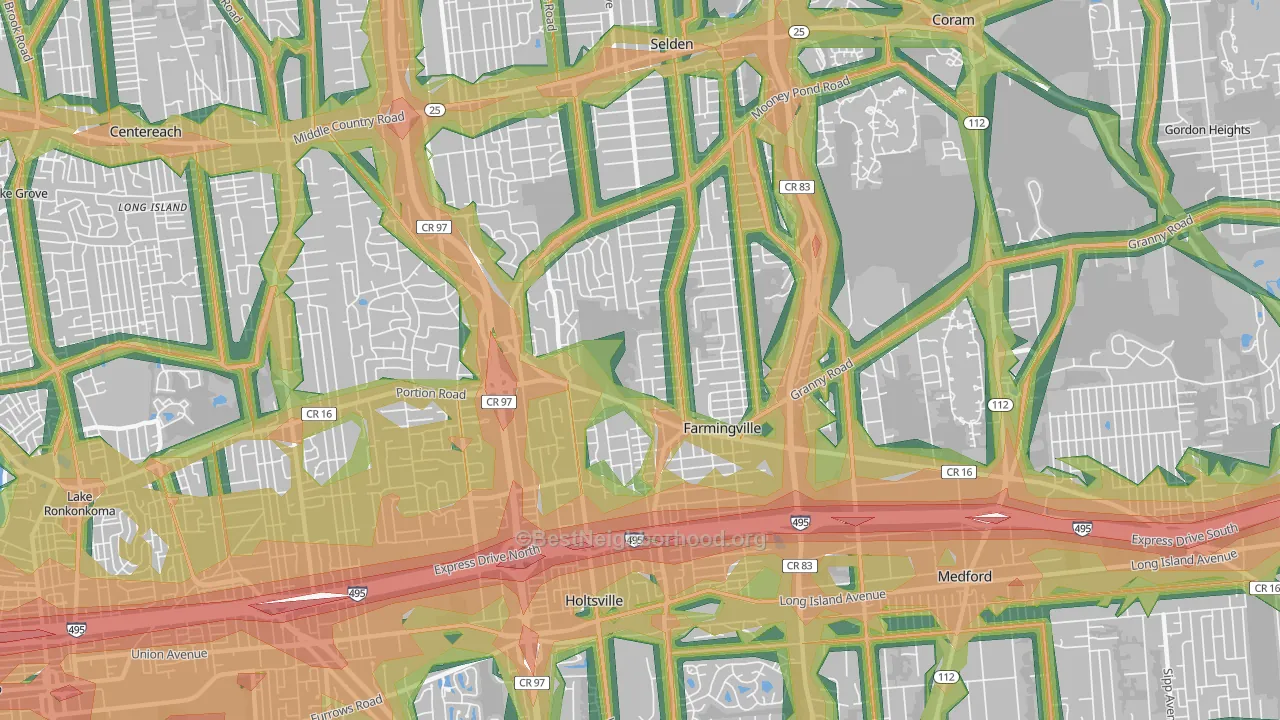 11738, NY Map of Noise Levels in 11738