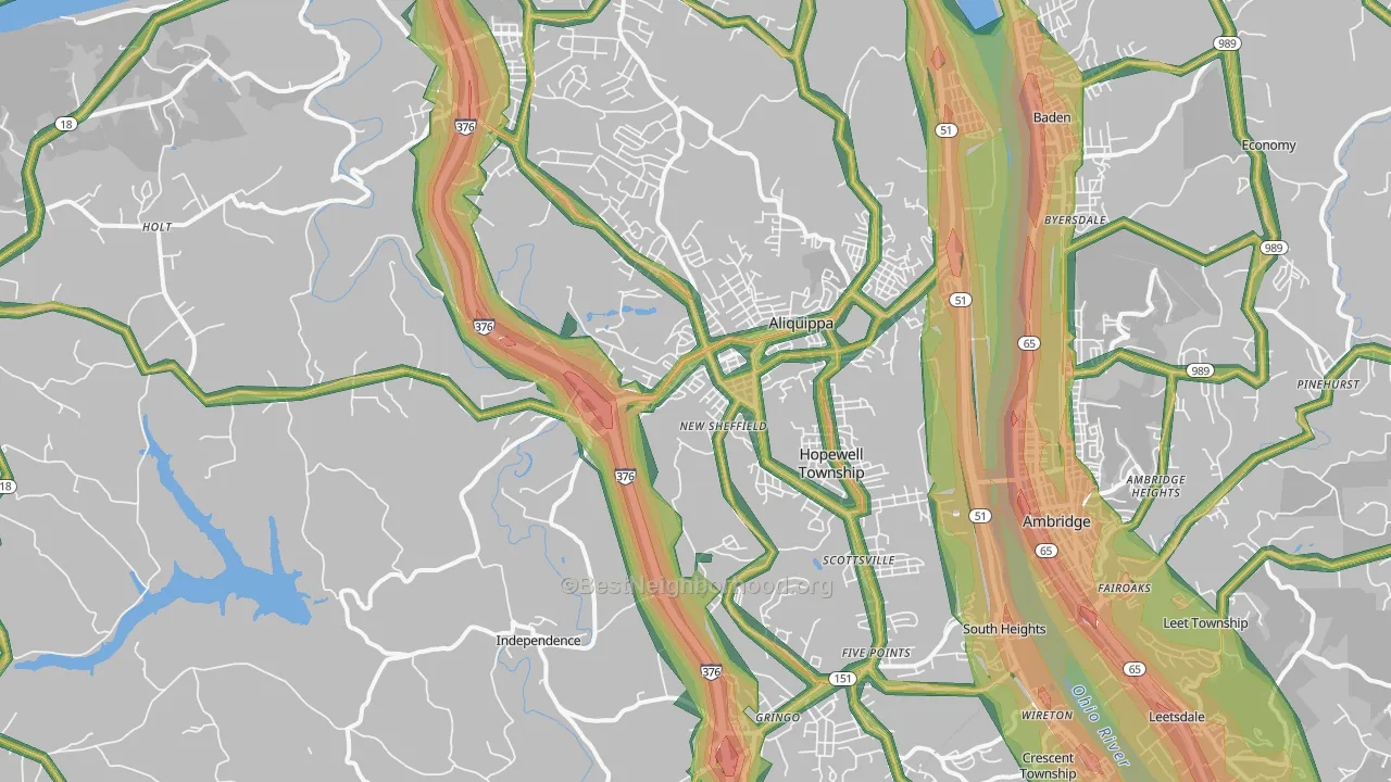 15001, PA Map of Noise Levels in 15001