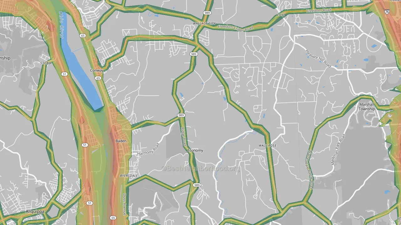 15005, PA Map of Noise Levels in 15005
