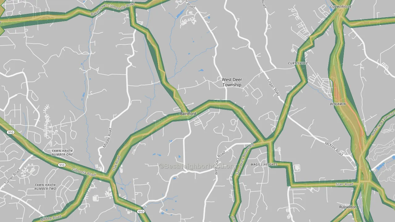 15006, PA Map of Noise Levels in 15006
