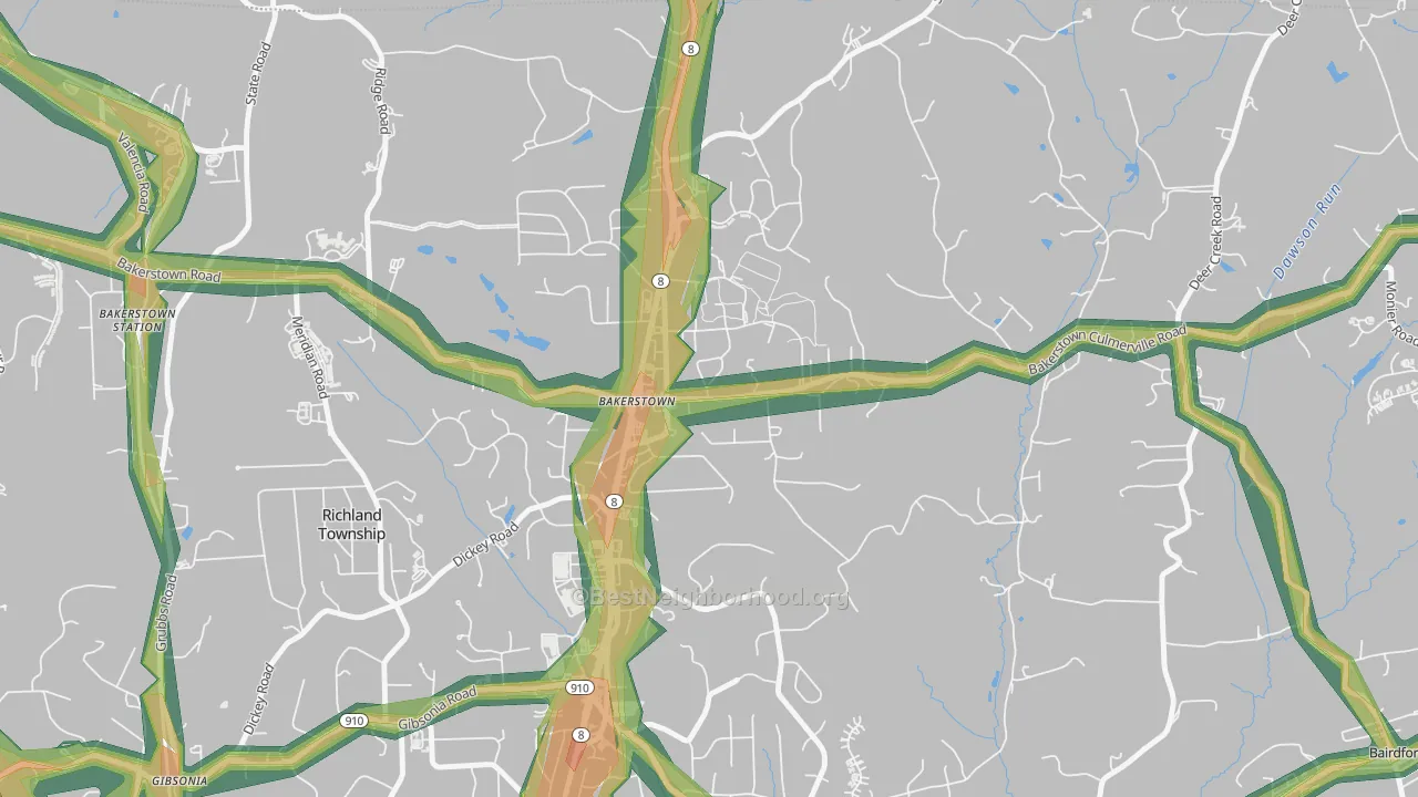 15007, PA Map of Noise Levels in 15007