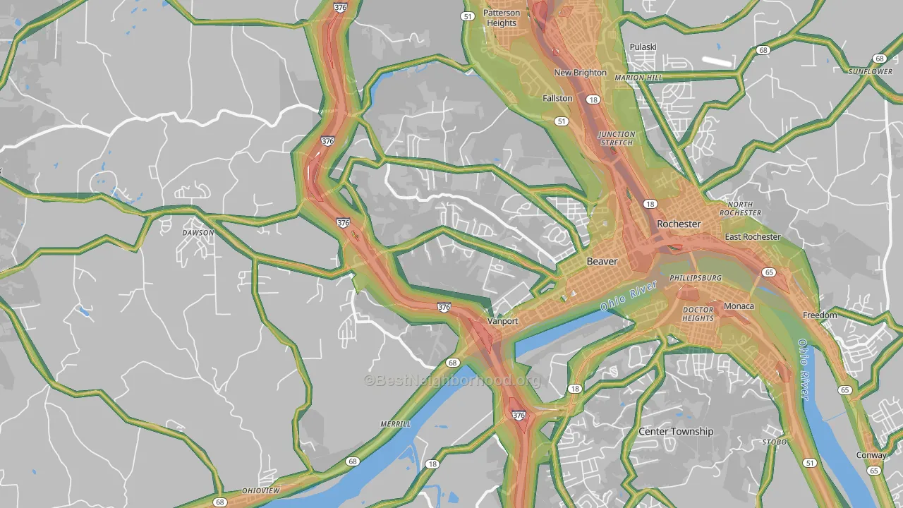 15009, PA Map of Noise Levels in 15009