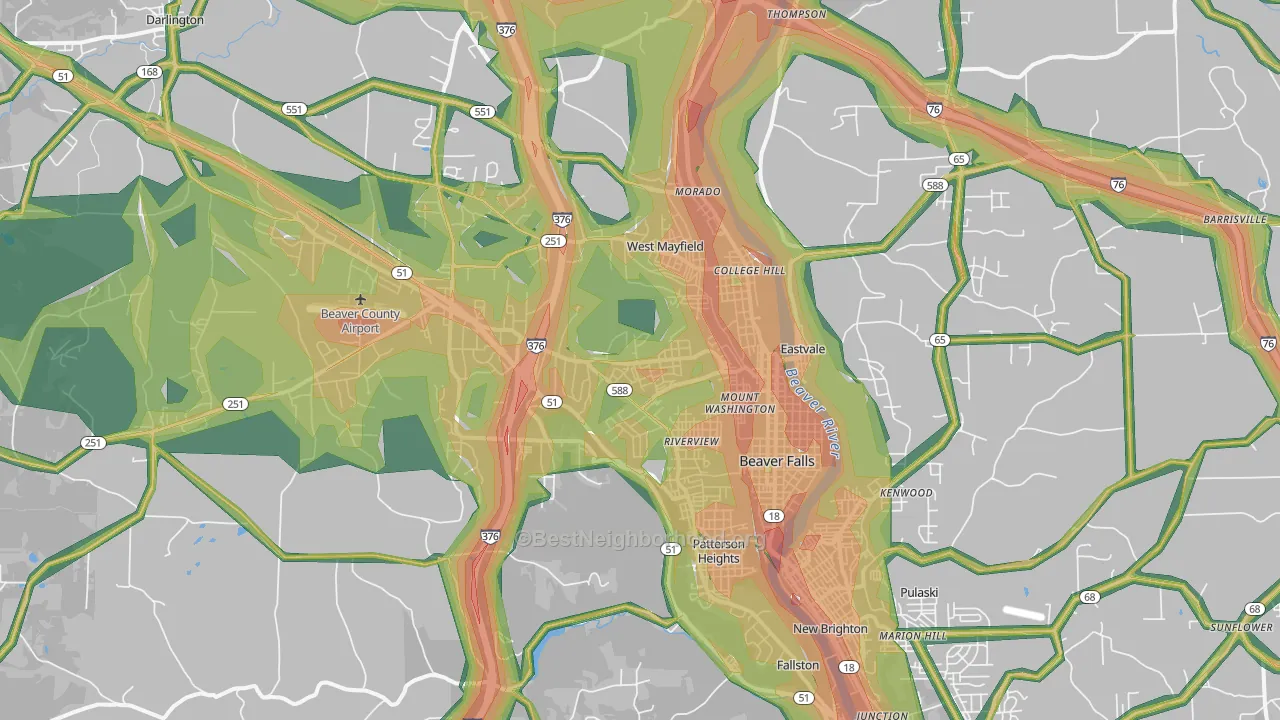 15010, PA Map of Noise Levels in 15010