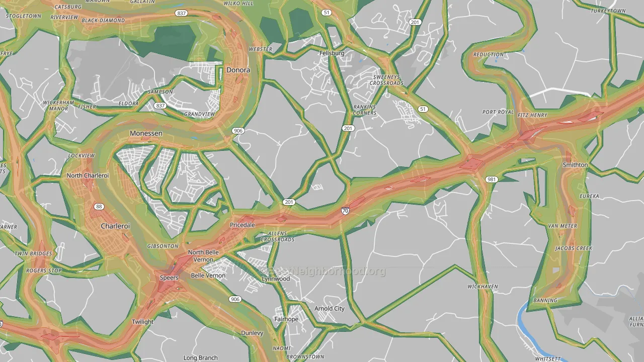 15012, PA Map of Noise Levels in 15012
