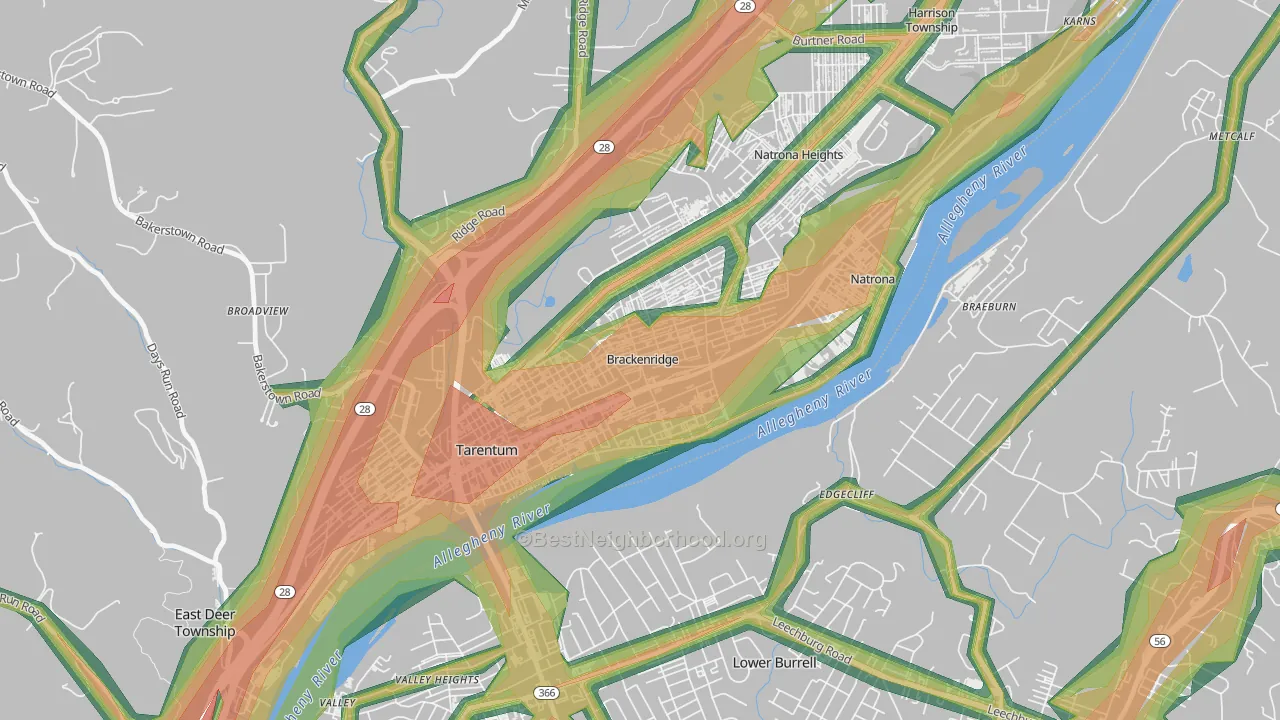 15014, PA Map of Noise Levels in 15014