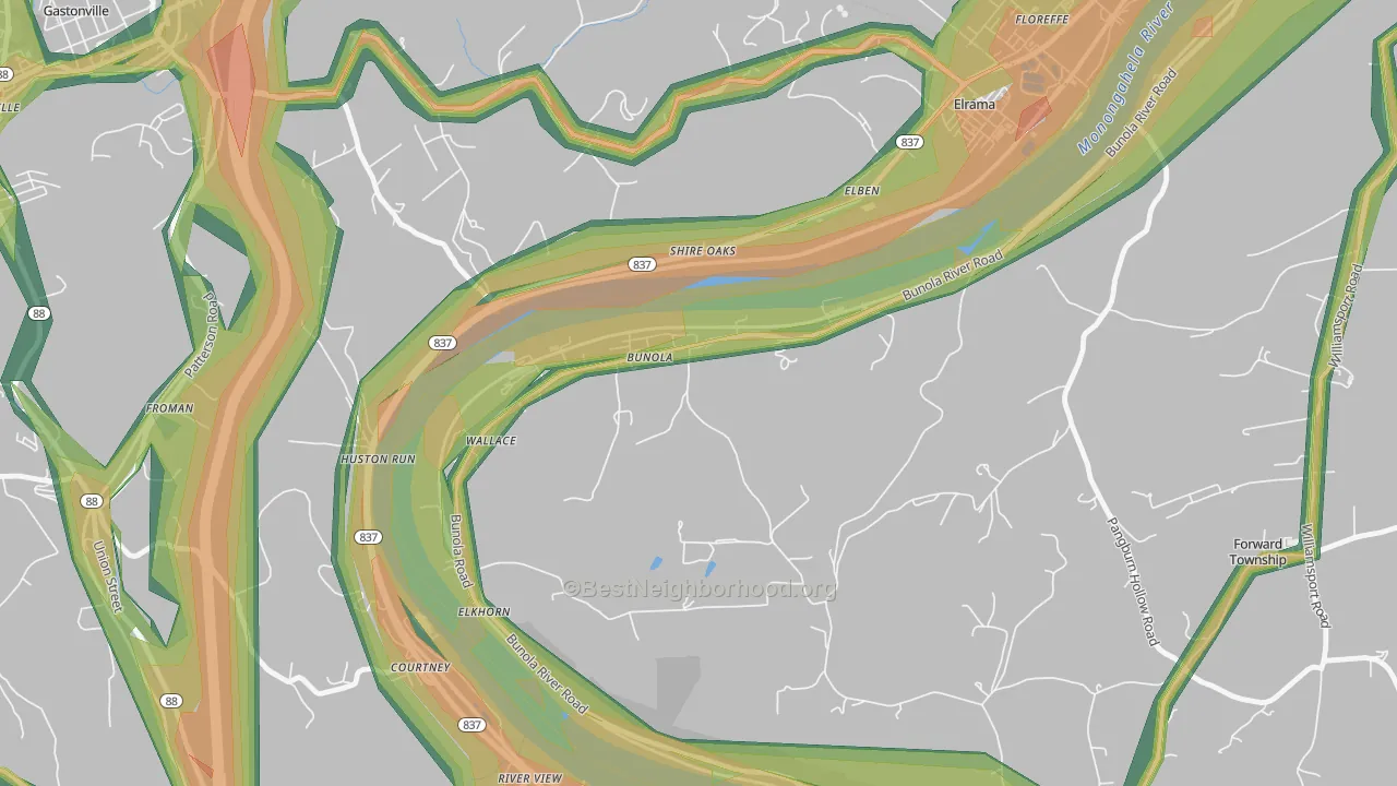 15020, PA Map of Noise Levels in 15020