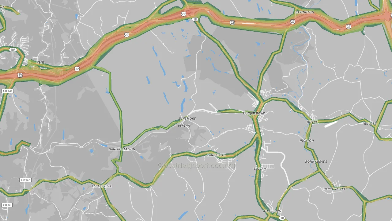 15021, PA Map of Noise Levels in 15021