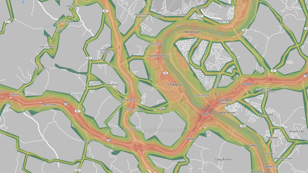 15022, PA Map of Noise Levels in 15022