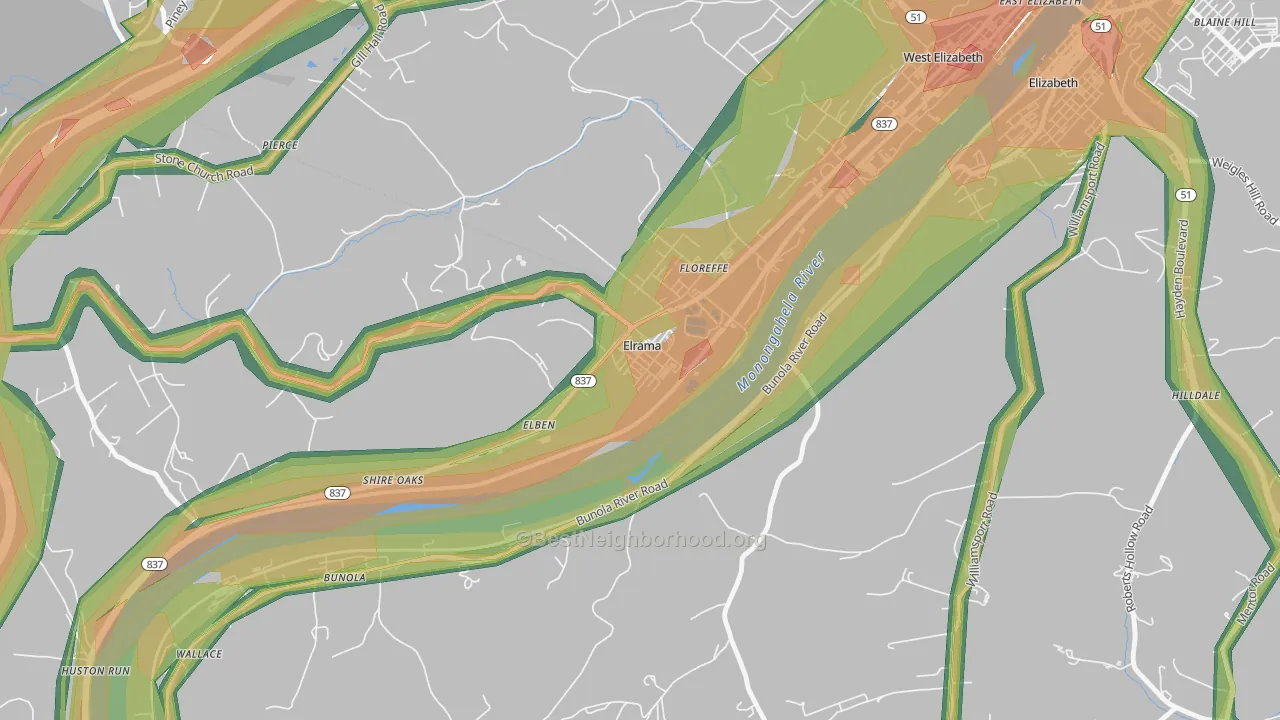 15038, PA Map of Noise Levels in 15038