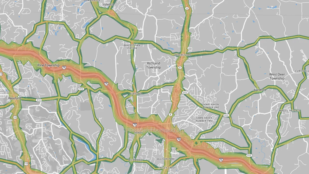 15044, PA Map of Noise Levels in 15044