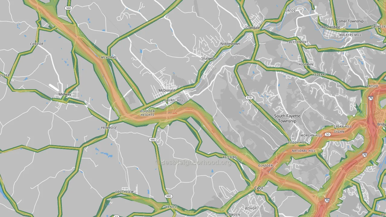 15057, PA Map of Noise Levels in 15057