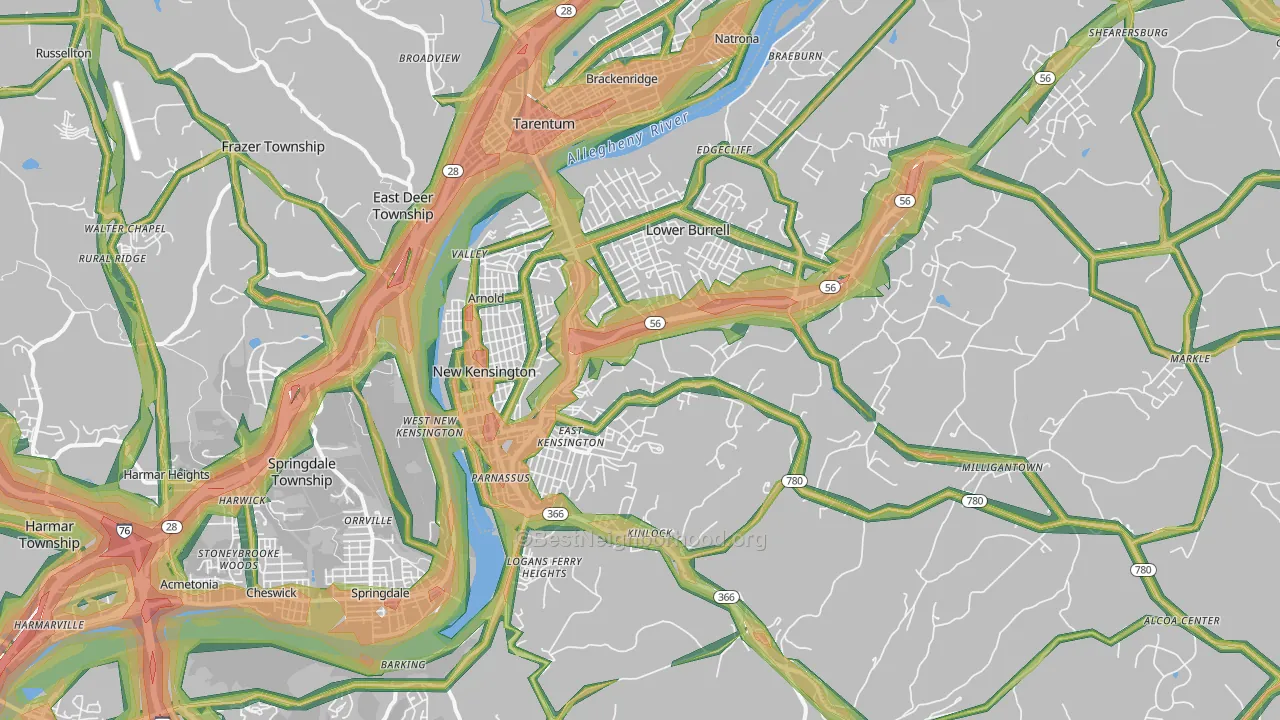 15068, PA Map of Noise Levels in 15068