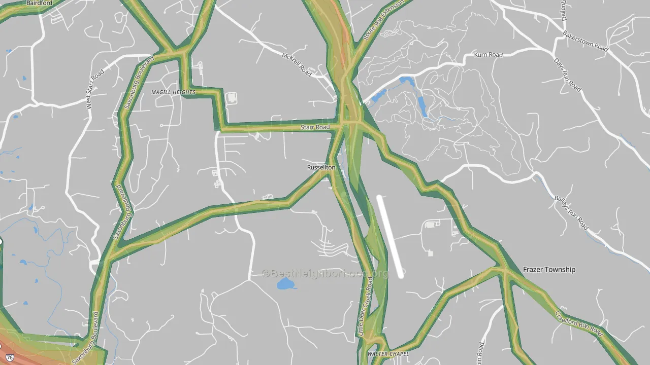 15076, PA Map of Noise Levels in 15076