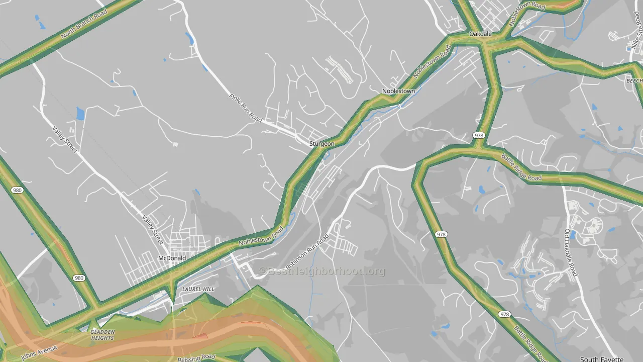 15082, PA Map of Noise Levels in 15082