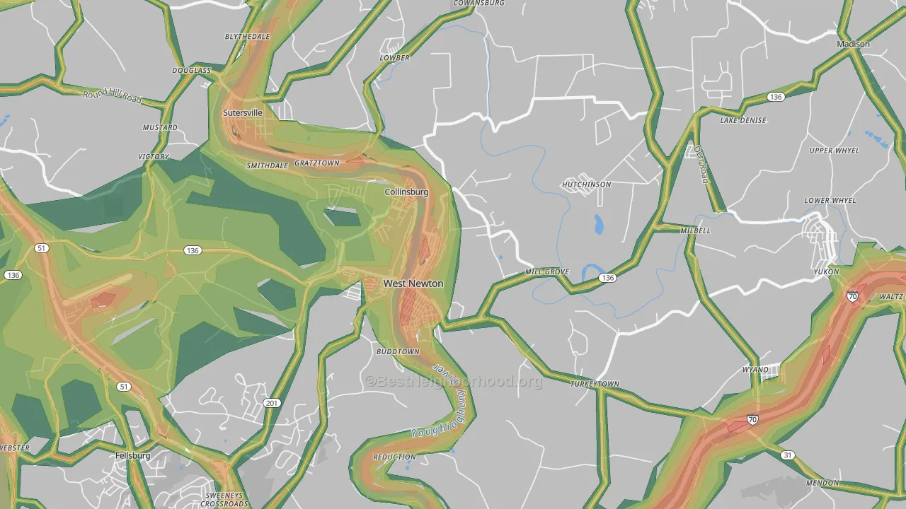 15089, PA Map of Noise Levels in 15089