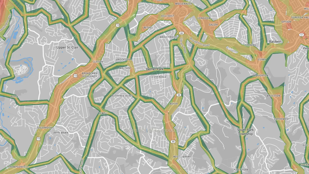 15102, PA Map of Noise Levels in 15102