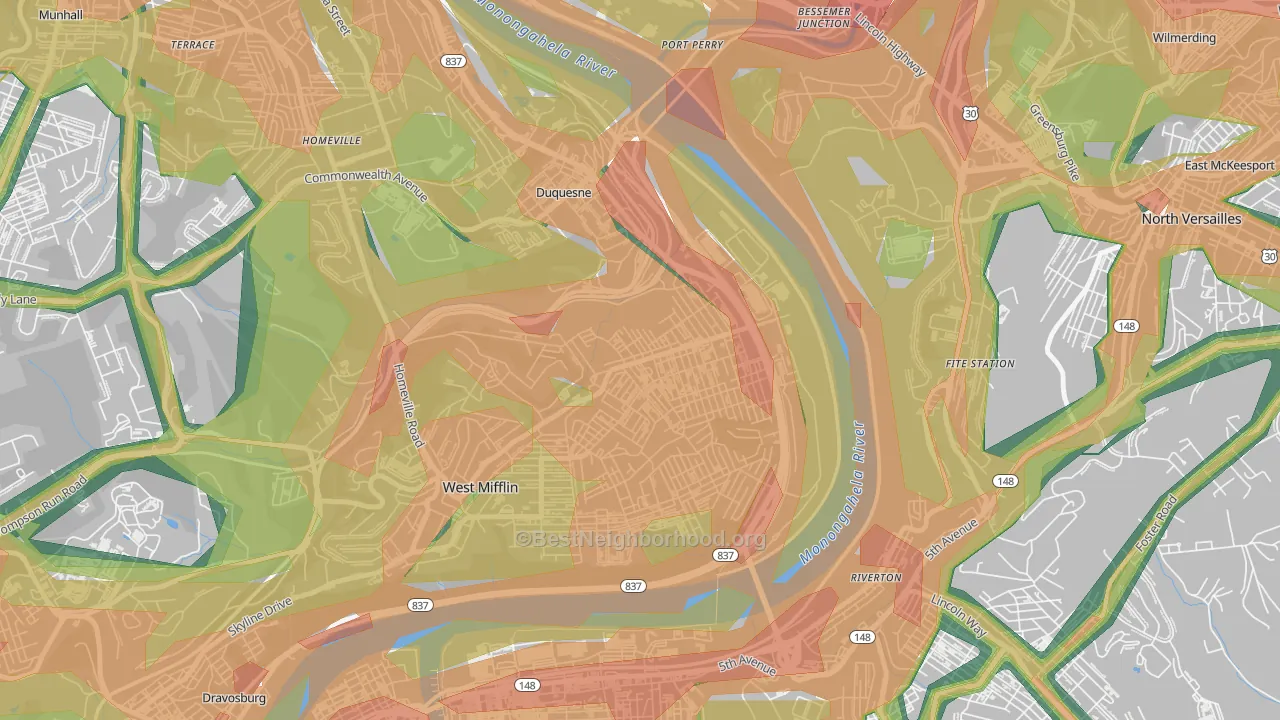 15110, PA Map of Noise Levels in 15110