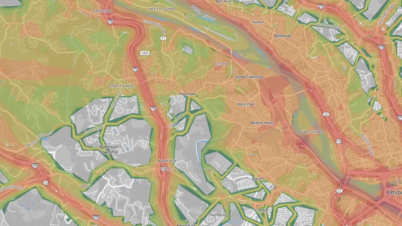 15136, PA Map of Noise Levels in 15136