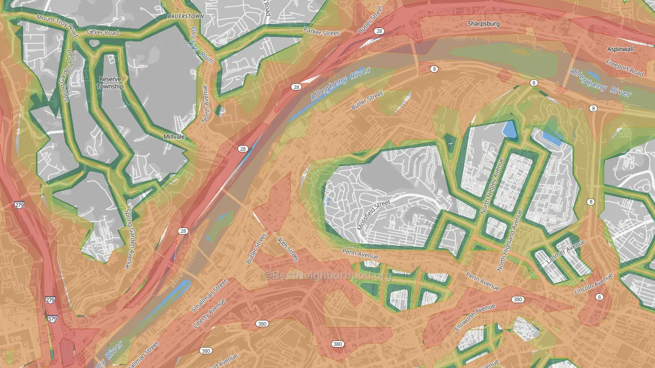 15201, PA Map of Noise Levels in 15201