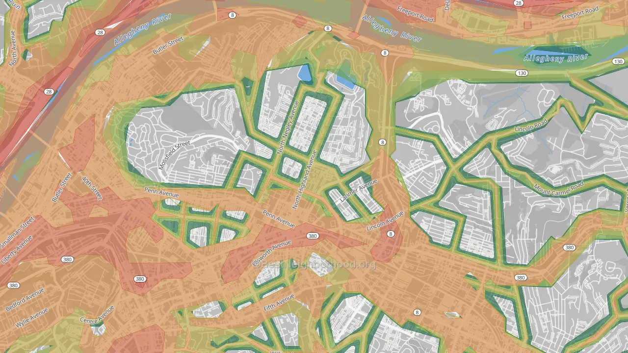 15206, PA Map of Noise Levels in 15206