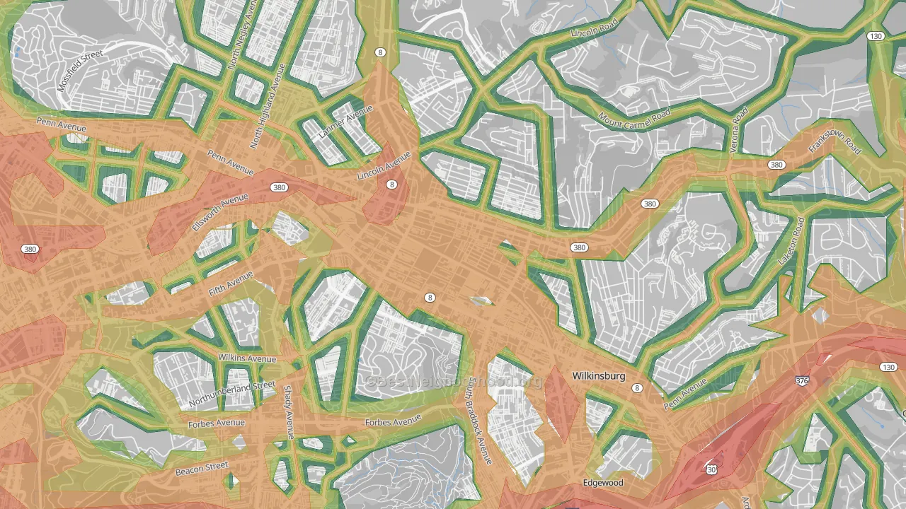 15208, PA Map of Noise Levels in 15208
